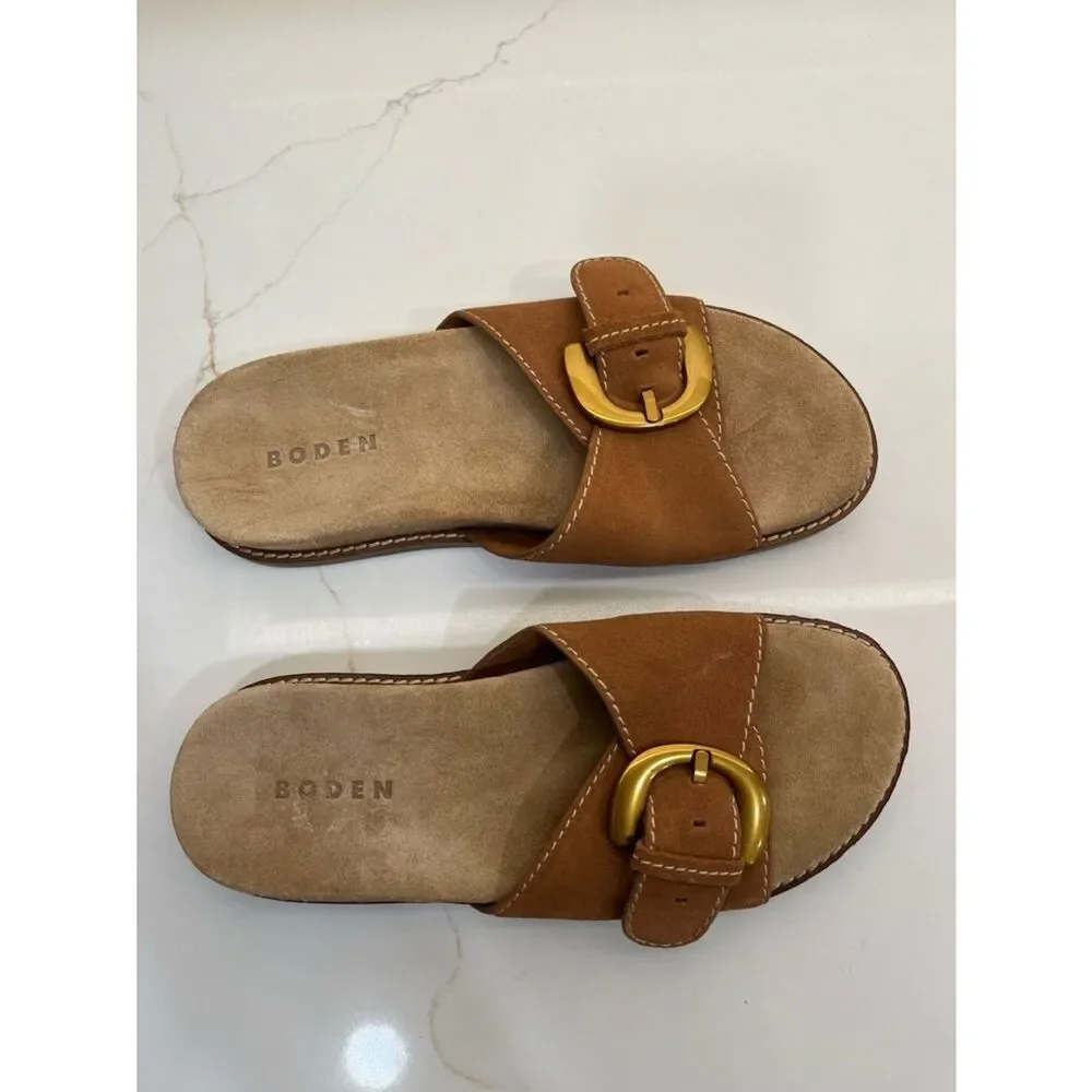 Boden Leather Buckle Slide Sandals Tan Brown EU 38 US 7.5/8 🤎✨